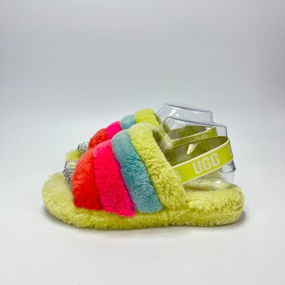 UGG Fluff Yeah Green Multicolor Slide Slip On Slippers 1116570K Youth Size 4 - Picture 2 of 10